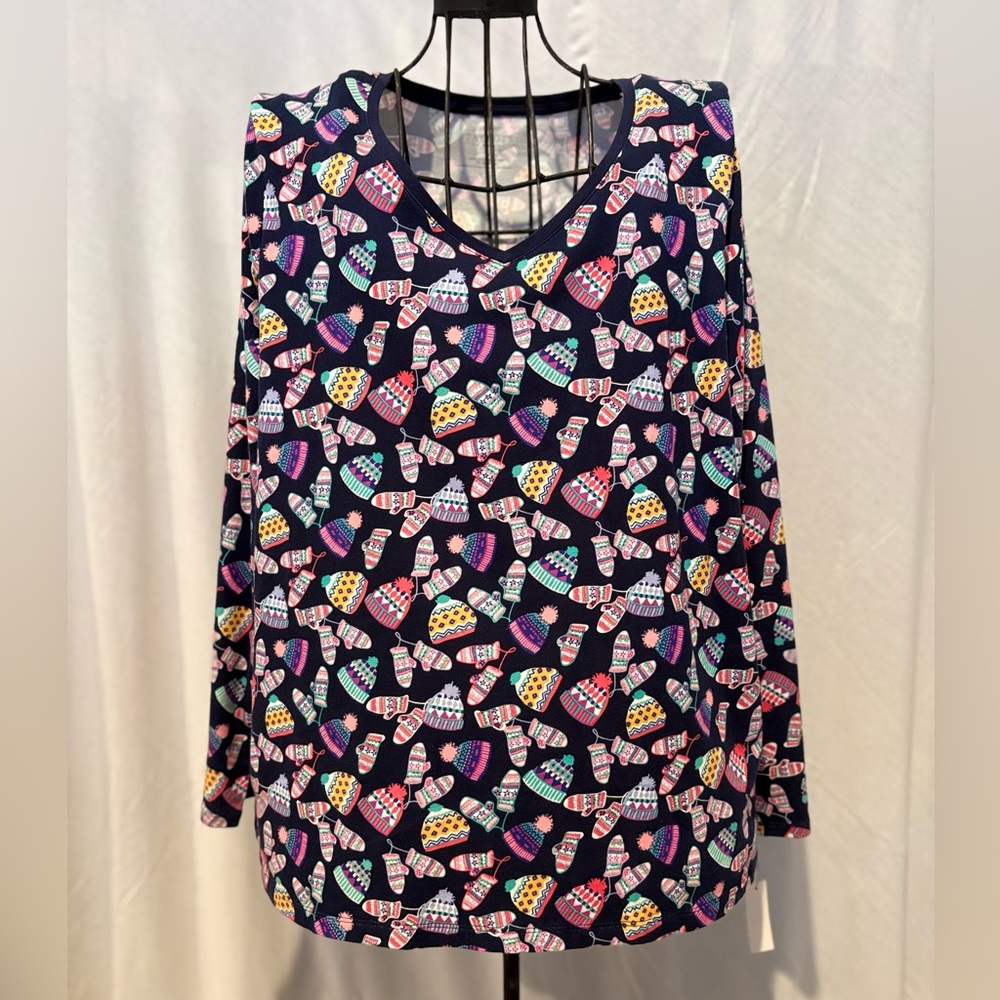 NWT Talbots Navy Multicolor Long Sleeve Tee